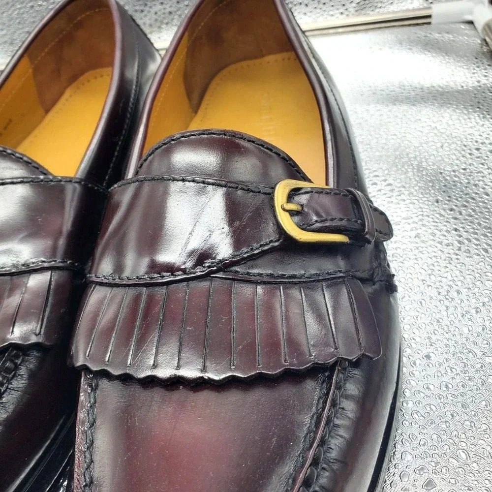 Cole Haan Kiltie Fringe Monk‎ Strap Loafer Dress Shoes Mens 10 Oxblood Leather